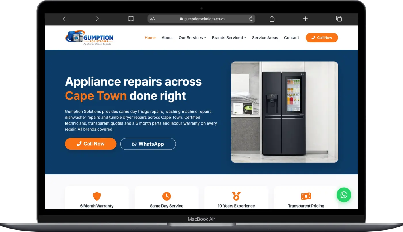 Gumption Solutions website shown on a laptop