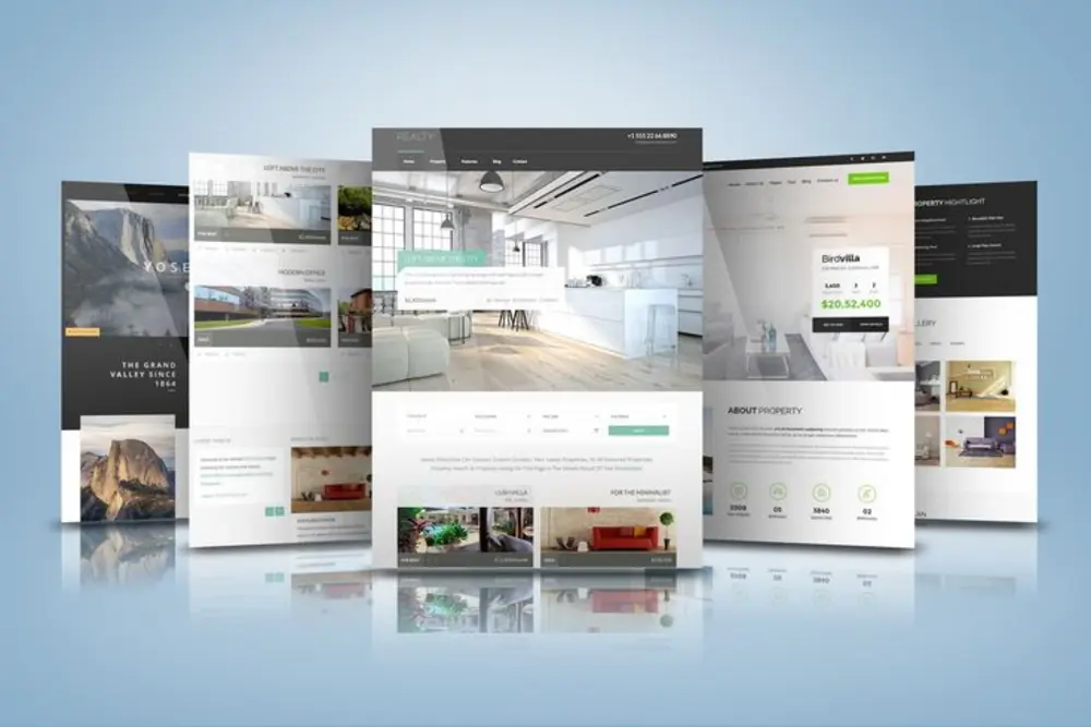 Examples of website layouts on a desk